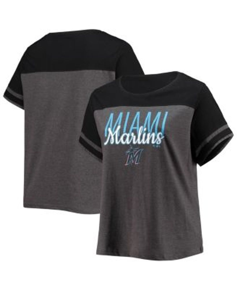 Profile Women's Heathered Charcoal/Black Miami Marlins Plus Size Colorblock T-Shirt in Heather Charcoal