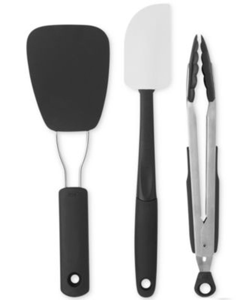 OXO Good Grips 3- Piece Wooden Utensil Set & Good Grips Small Silicone Flexible  Turner Black