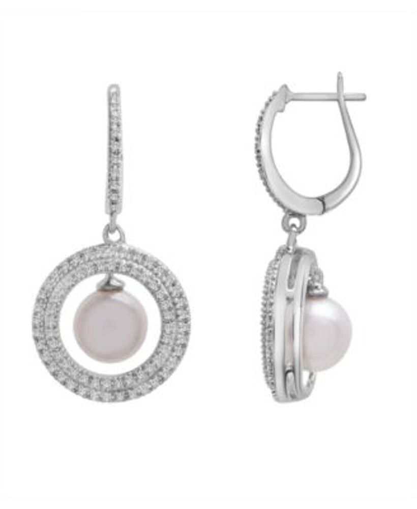 Sterling Silver Pearl Halo Drop Earring