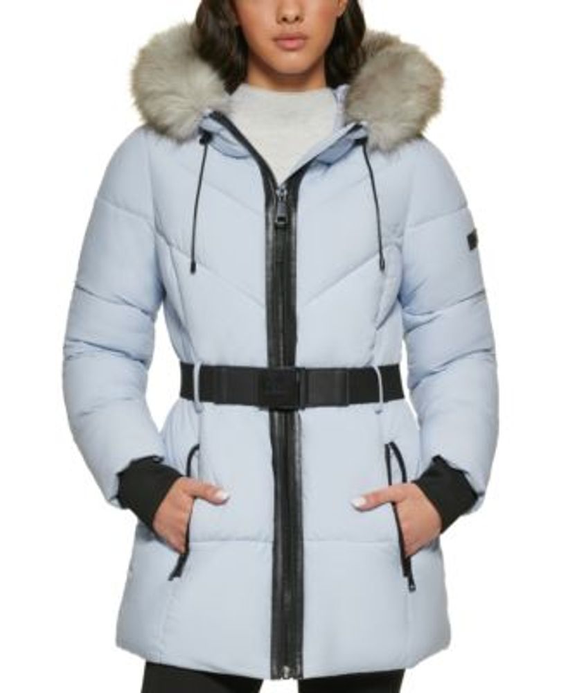 dkny women's hooded puffer coat