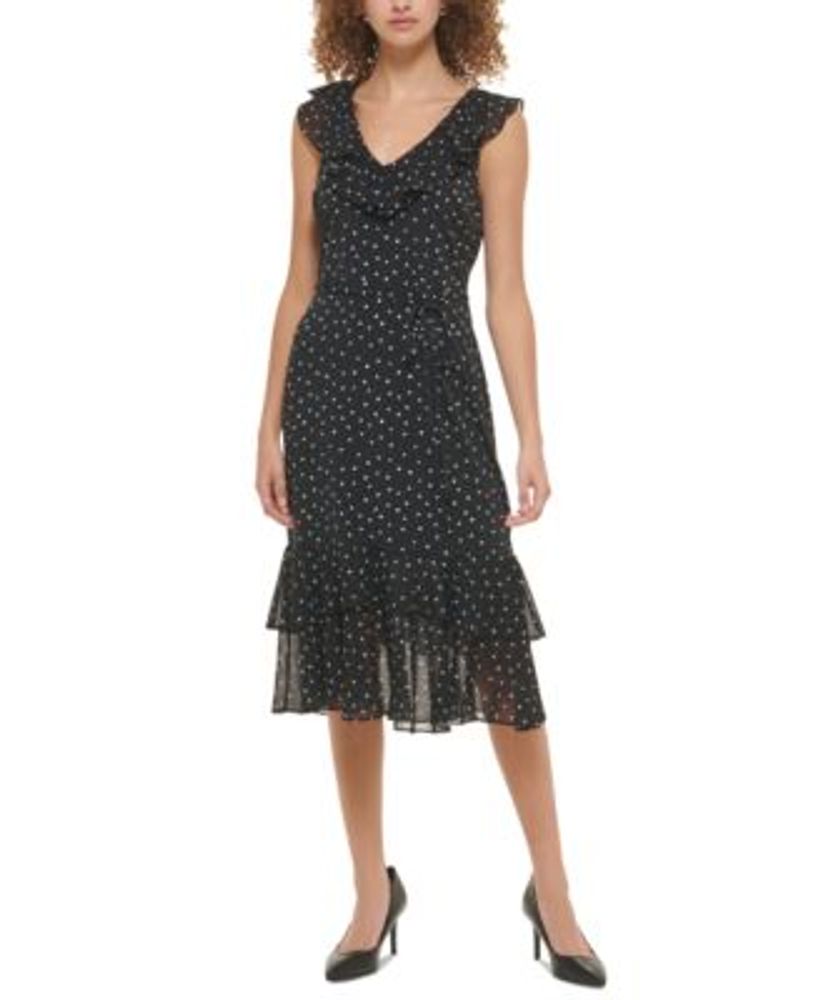 Karl Lagerfeld Paris Women's Polka Dot Cotton Shirt Dress, Black