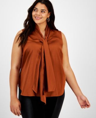 Plus Sleeveless Bow-Tie Blouse, Created for Macy's