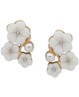 Gold-Tone Mother-of-Pearl Flower Stud Earrings