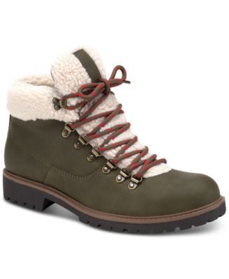 Men's Glenn Faux-Leather Fleece-Trimmed Lace-Up Boots, Created for Macy's