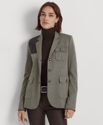 Faux-Leather-Trim Jacquard Blazer