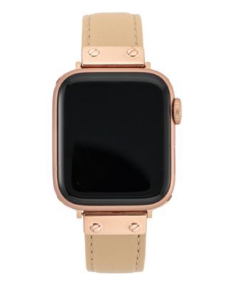 Women's Blush Pink Genuine Leather Strap with Rose Gold-Tone Stainless Steel Accents for Apple Watch, Compatible with 38mm, 40mm, 41mm