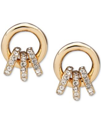 Gold-Tone Pavé Crystal Hoop Button Earrings