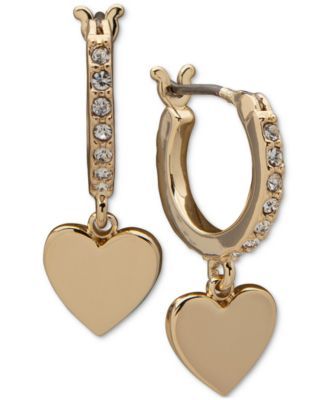 Gold-Tone Heart Charm Pavé Hoop Earrings