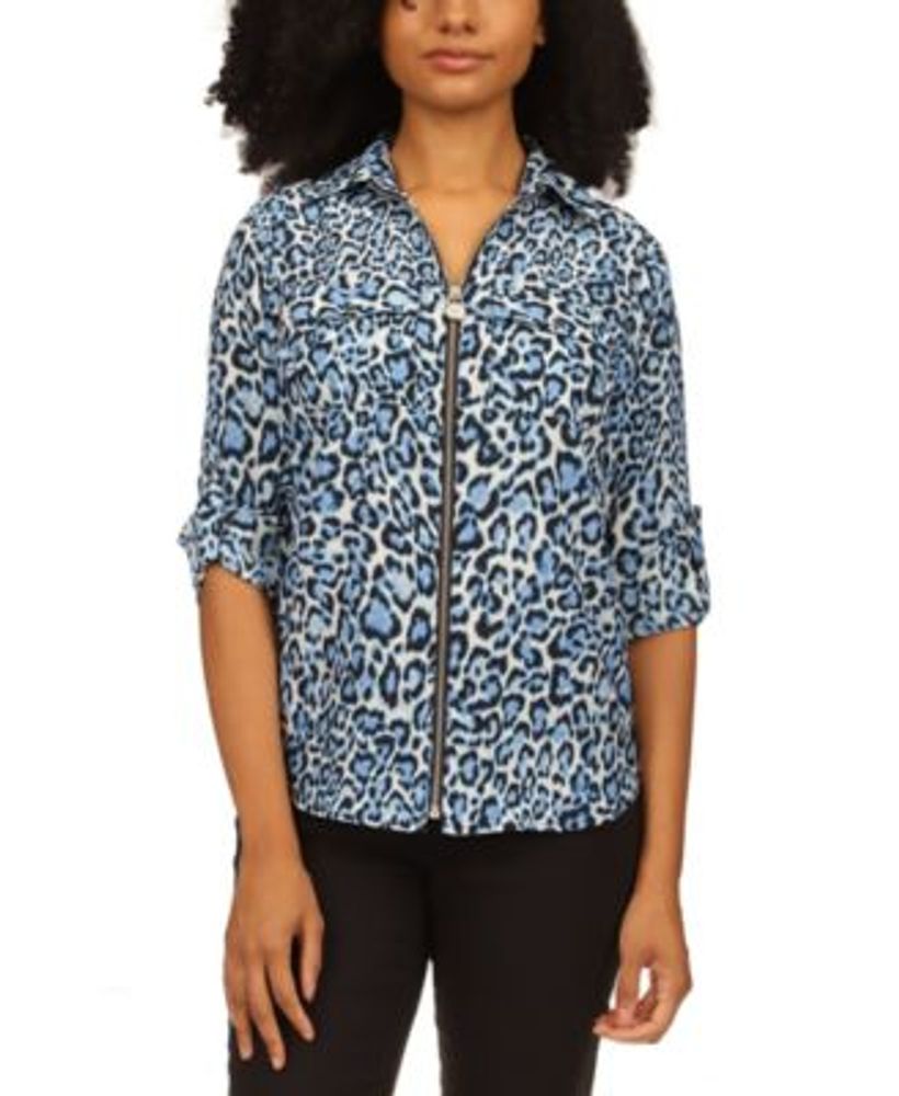 Michael Kors Wildcat-Print Zip-Front Top, Regular & Petite Sizes |  Montebello Town Center