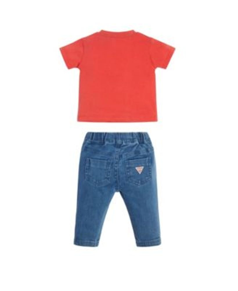Baby Boys Logo Print T-shirt and Knit Denim Pull-On Pant Set, 2 Piece