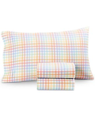 Rainbow Plaid Cotton Flannel Sheet Set, Created for Macy's