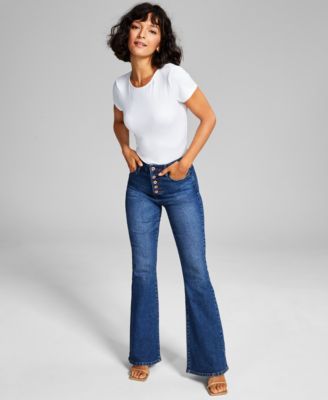 Women's Button-Fly Faded Flare-Leg Jeans