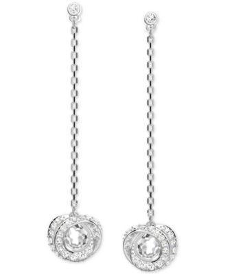 Rhodium-Plated Crystal Spiral & Chain Linear Drop Earrings