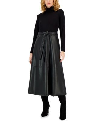 Faux-Leather A-Line Midi Dress