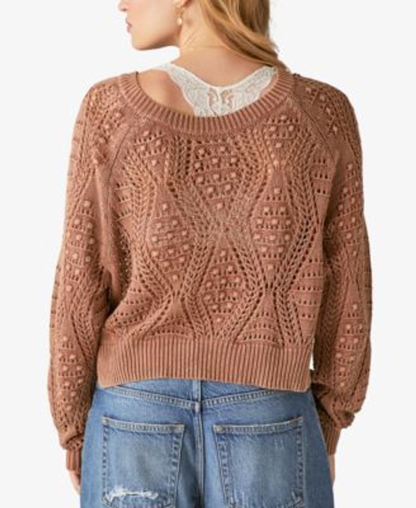 Lucky Brand Women's Cotton Open-Stitch Pullover Sweater