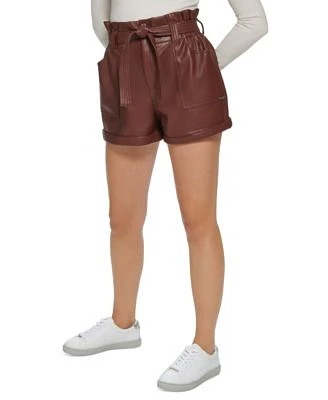 Women's Belted Faux-Leather Shorts