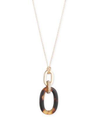 Gold-Tone Pavé & Tortoise-Look Link Long Pendant Necklace, 36" + 2" extender