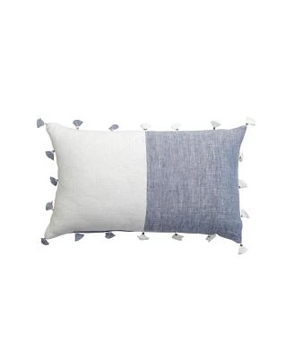 Chambray Blue Tassels Linen Down Lumbar Pillow