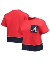 Women's Navy Atlanta Braves Cropped Long Sleeve T-Shirt