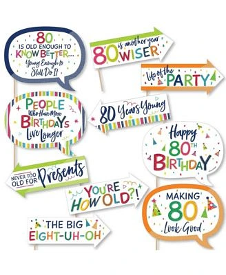 Funny 80th Birthday - Cheerful Birthday - Colorful Photo Booth Props Kit - 10 Pc