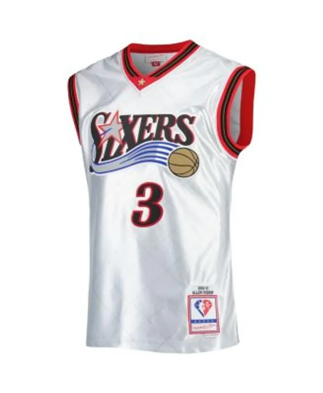 Men's Mitchell & Ness Allen Iverson Black/Red Philadelphia 76ers Hardwood  Classics 2000-01 Split Swingman Jersey