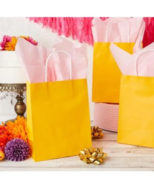 25 Pack Yellow Paper Gift Bags with Handles for Birthday Party