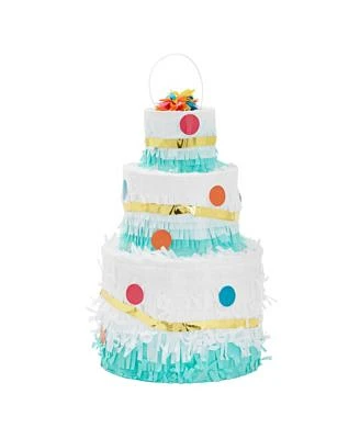 Small Birthday Cake Shaped Pinata for Party Decorations and Supplies, 7 x 12 In