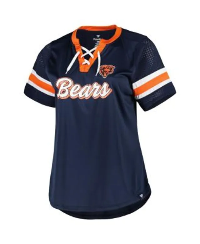 Women's New Era Navy Chicago Bears Plus Size Athletic Varsity Lace-Up V-Neck Long Sleeve T-Shirt