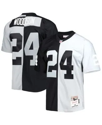 Youth Mitchell & Ness Charles Woodson Black/Silver Las Vegas Raiders Split Legacy Jersey Size: Large