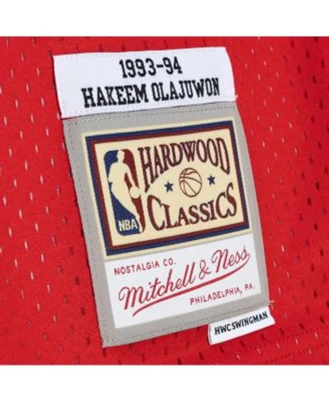 Men's Mitchell & Ness Hakeem Olajuwon Navy/Red Houston Rockets Hardwood  Classics 1993-94 Split Swingman Jersey