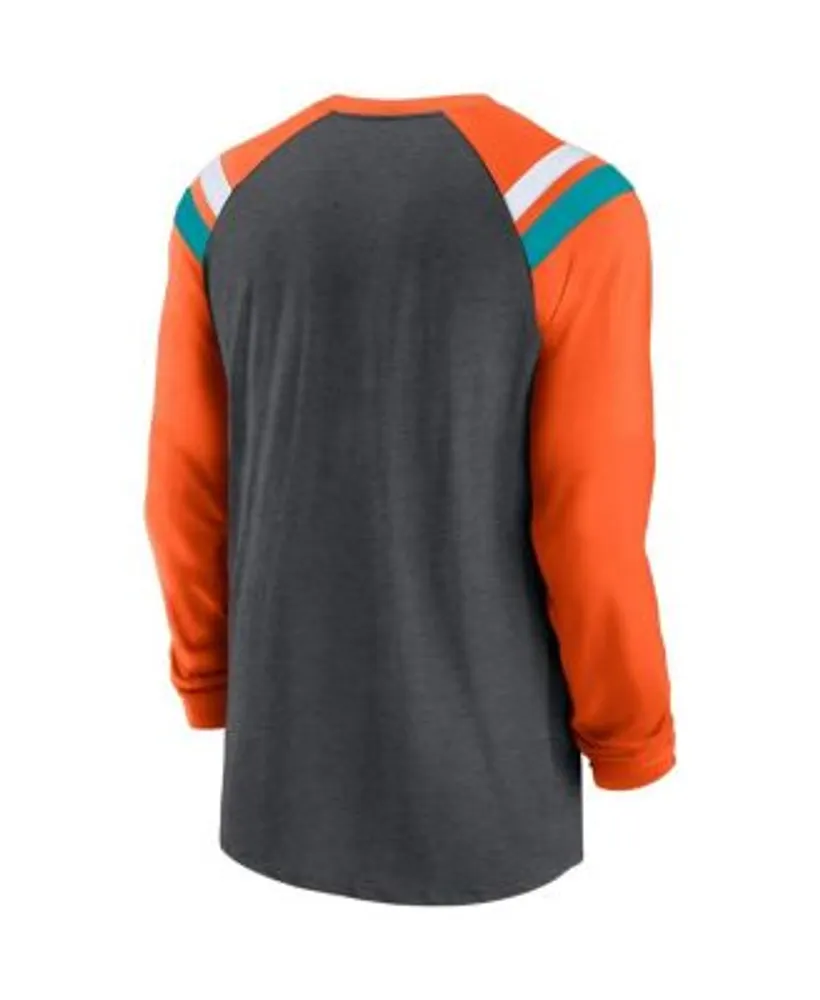 Men's Nike Heathered Charcoal/Red Tampa Bay Buccaneers Tri-Blend Raglan Athletic Long Sleeve Fashion T-Shirt Size: Small