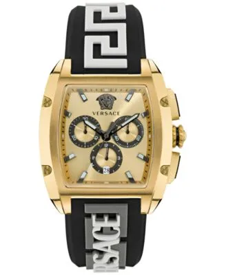 Men's Swiss Chronograph Dominus Black & White Silicone Strap Watch 42x50mm