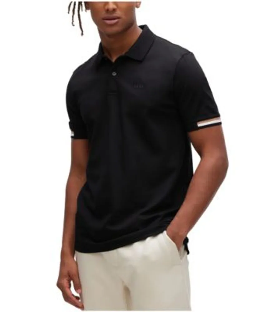 BOSS - Mercerized-cotton polo shirt with signature-stripe collar