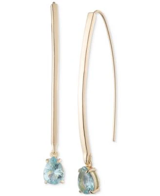 Gold-Tone Tear-Shape Blue Stone Threader Earrings