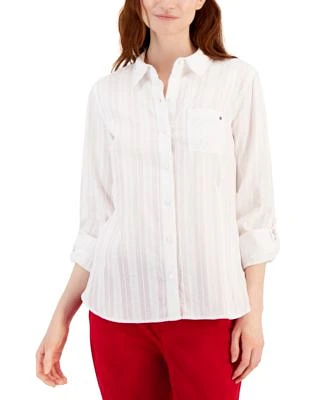 Women's Cotton Textured Stripe Blouse