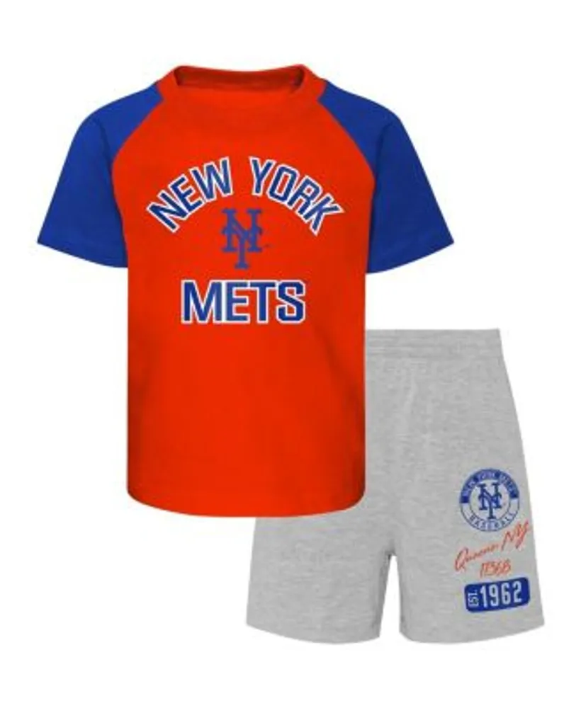 Outerstuff Preschool Boys and Girls New York Mets Orange Heather Gray  Groundout Baller Raglan T-shirt Shorts Set