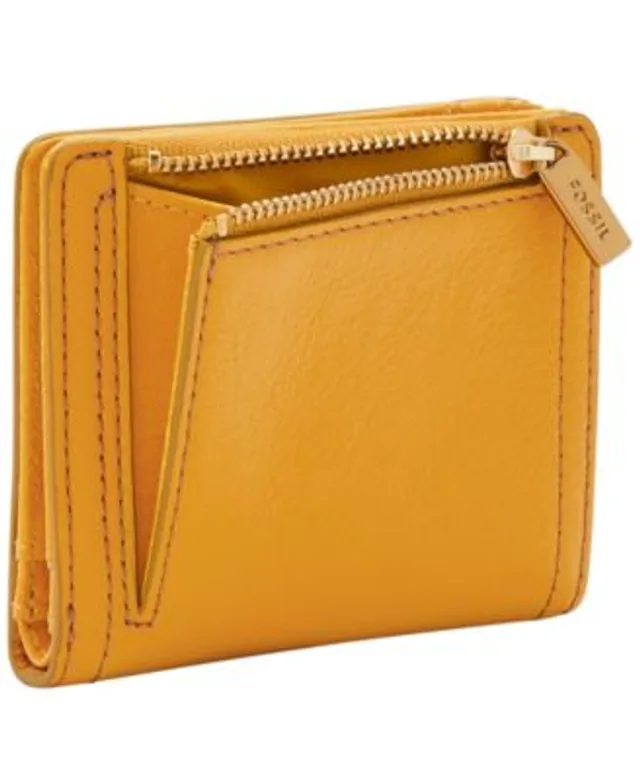 Compact mini wallet in saffiano leather with money clip and coin purse,  blue and yellow