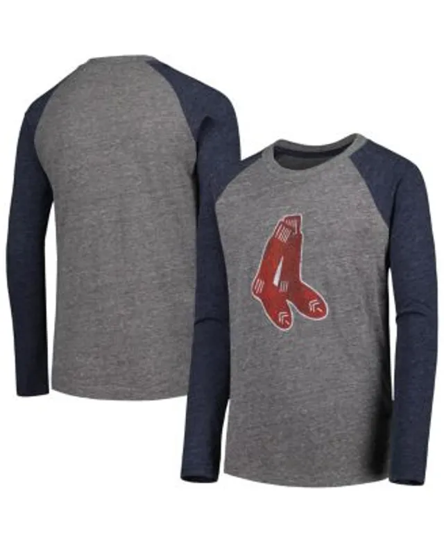 Youth Atlanta Braves Heather Charcoal/Heather Navy Cooperstown Collection  Raglan Tri-Blend Long Sleeve T-Shirt