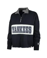 Women's '47 Navy Milwaukee Brewers Remi Quarter-Zip Cropped Top