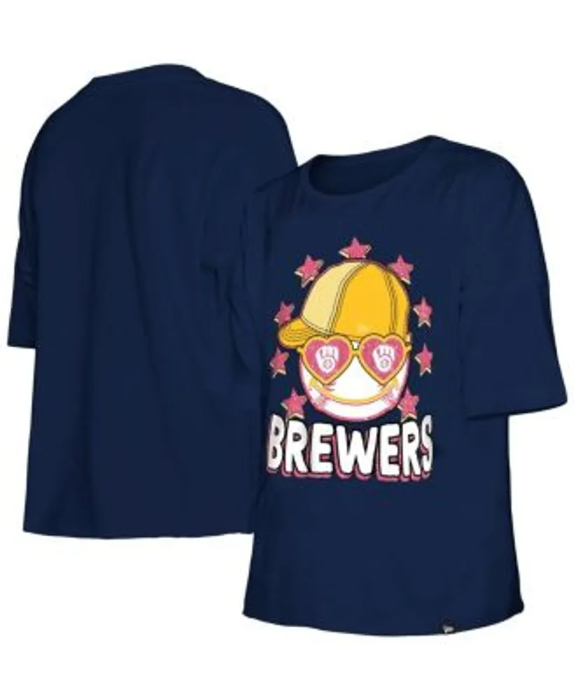 Milwaukee Brewers New Era Girls Youth Pinstripe V-Neck T-Shirt - White
