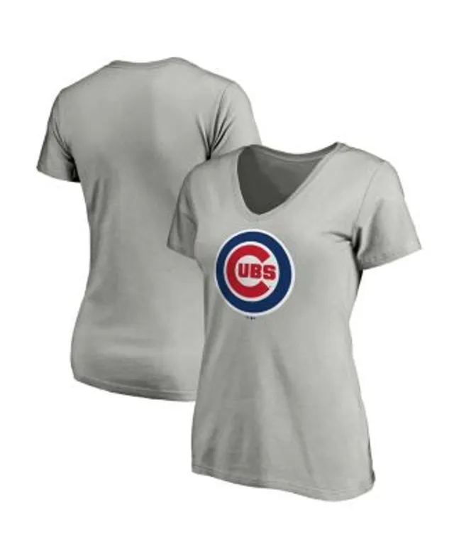 Buy the Womens White Striped Chicago Cubs V-Neck Short Sleeve T-Shirt Size  XL