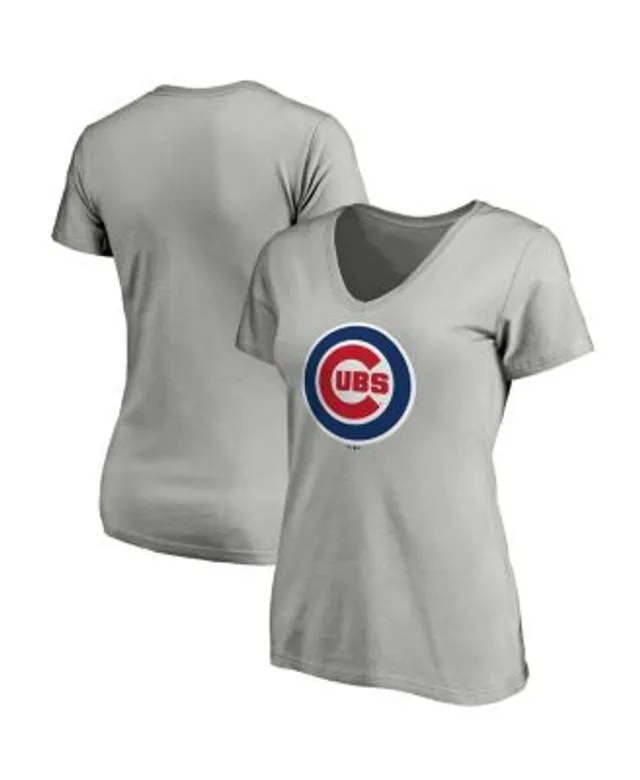 Buy the Womens White Striped Chicago Cubs V-Neck Short Sleeve T