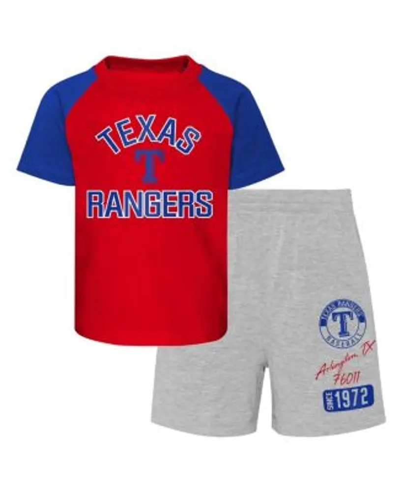 Outerstuff Infant Boys and Girls Red, Heather Gray Texas Rangers Ground Out  Baller Raglan T-shirt Shorts Set