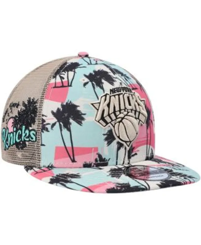 New Era Men's White, Black New York Knicks Tonal Palm Trees Trucker 9FIFTY Snapback  Hat