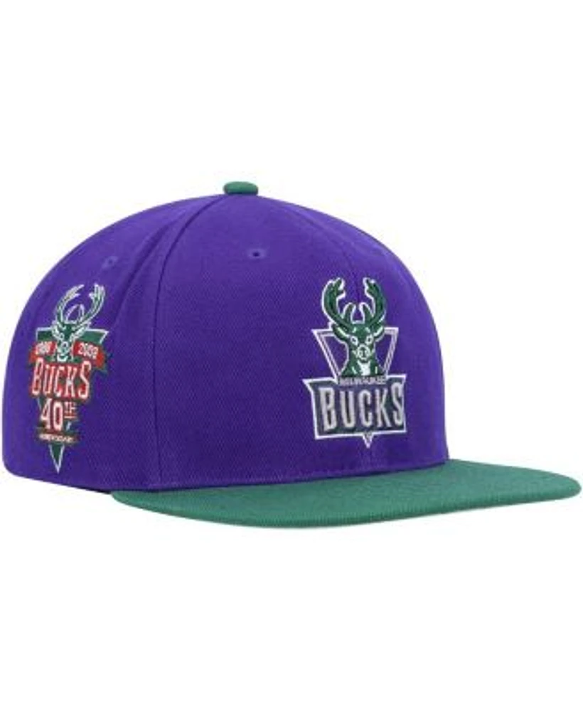 Men's Mitchell & Ness Green/Purple Milwaukee Bucks Hardwood Classics Team  Two-Tone 2.0 Snapback Hat