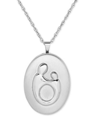 Mother-Themed Oval Locket Pendant Necklace in Sterling Silver