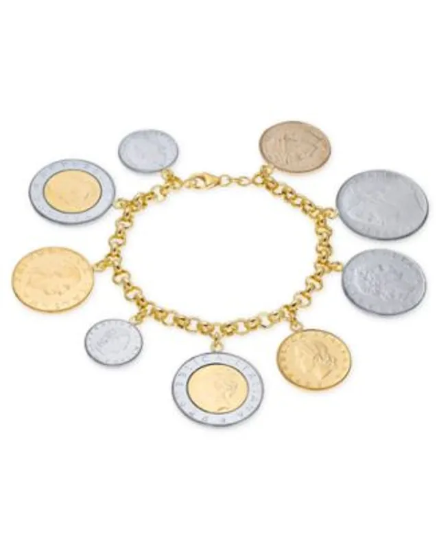 Etrusca Gioielli Yellow Gold Charm Bracelet With Medals And Lire Coins