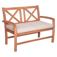 Acacia Wood X-Back Love Seat with Cushions - Brown