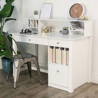 Home Office Deluxe White Wood Storage Computer Desk with Hutch