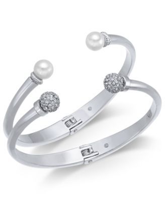 2-Pc. Set Pavé Bead & Imitation Pearl Cuff Bracelets, Created for Macy's